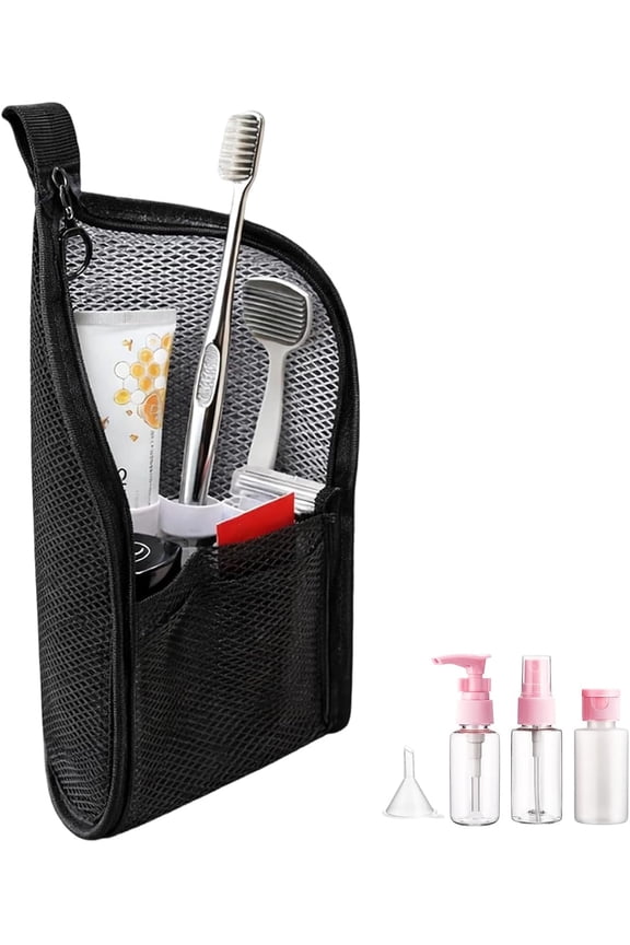 2026 New Standing Toiletry Bag, Hanging Portable Lightweight Travel Toiletry Bag, EVA Mesh Waterproof Large Capacity Cosmetic Storage Bag for Travel, Toothbrush, Toothpaste (Black)