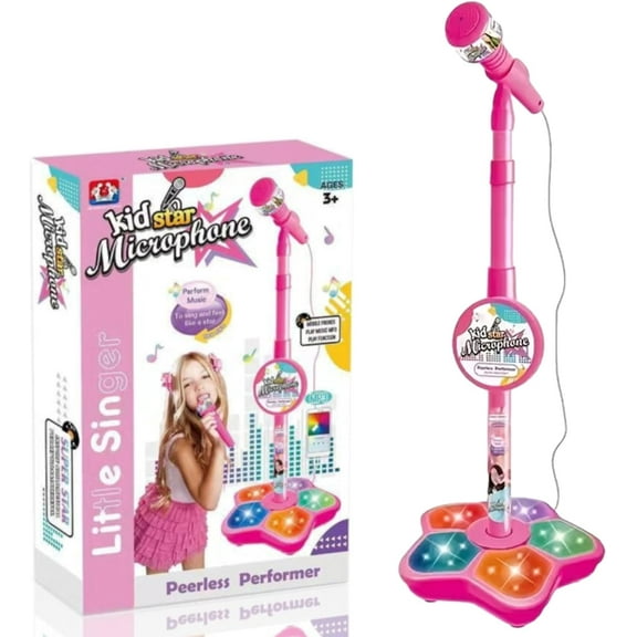 2026 New Star Microphone with Stand, Got Built-in Music, Colorful Lights, Echo Effects, Portable Karaoke Machine for Singing, Music Play, Fun and Easy-to-Use Great Christmas Birthday Gift (Pink)