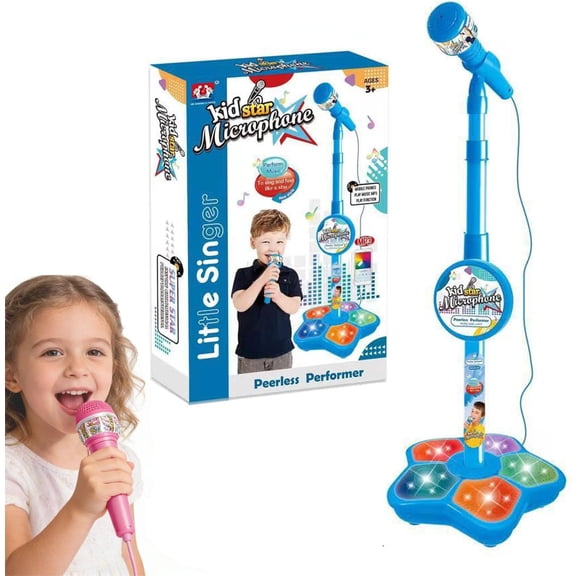 2026 New Star Microphone with Stand,Microphone Toy, Karaoke Machine Toy with Light & Music,for Singing,Birthday Parties (Blue)