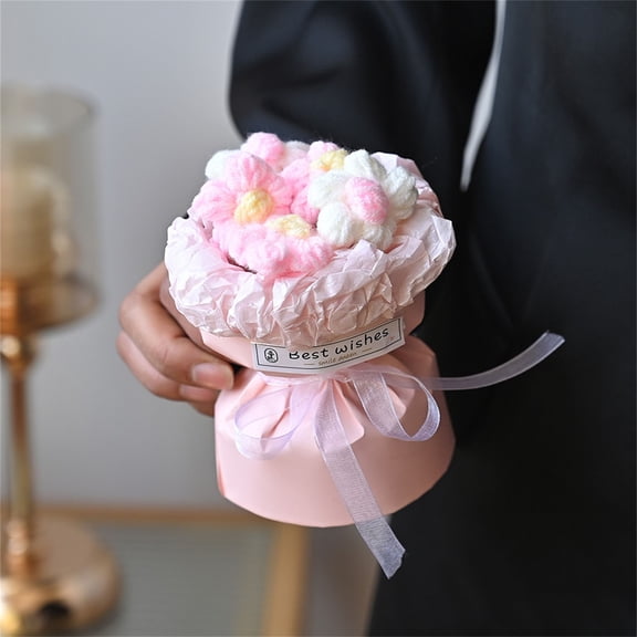 2026 New Stuffed Flower Toys, Valentine's Day Cute Flower Plush Toys, Knitted Yarn Flowers, Small Puffs, Simulated Flower Bouquets, Handmade Valentine's Day Gifts, Fake Flowers (Flower, Pink)