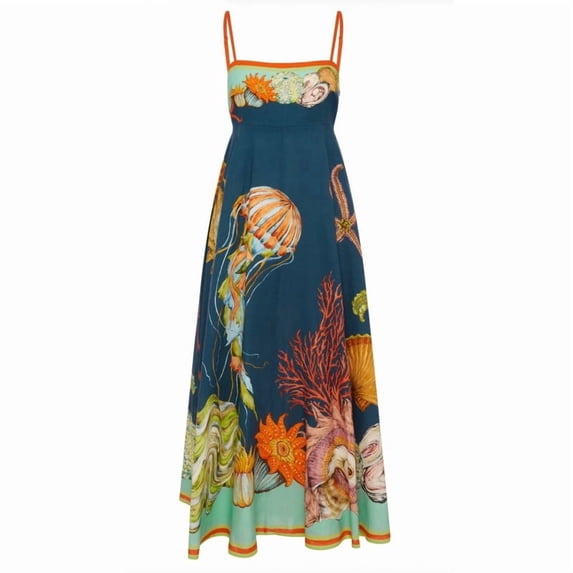 2026 New Style Elegant High-Waisted Printed Suspender Dress