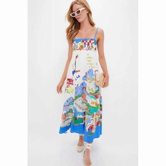 2026 New Style Elegant High-Waisted Printed Suspender Dress