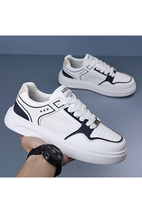 2026 New Style Four-Season Breathable Perforated Sports & Casual Skate Shoes for Men, Soft-Soled White Sneakers