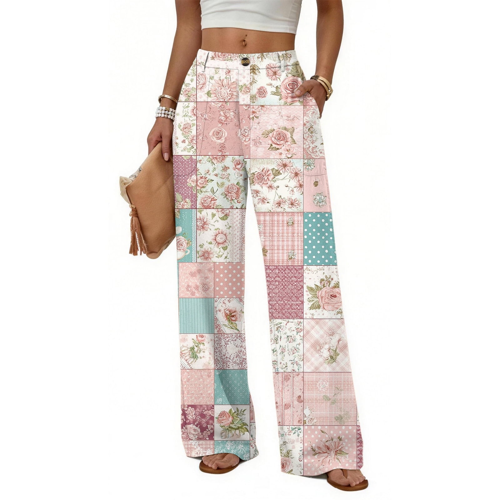 2026 New Summer Floral Boho Pants Women High Waist Wide Leg Baggy ...