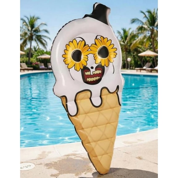 2026 New Summerween Terrifier Art Scary Clown Ice Cream Inflatable Pool Float Novelty Outdoor Water Accessory, Halloween Collectible Decorative