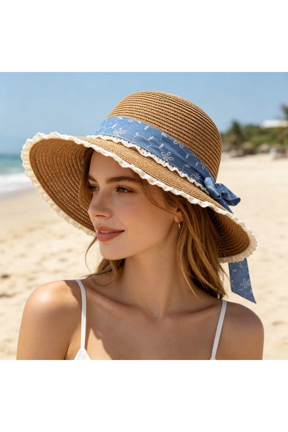 2026 New Sun Visors Hats for Women, Fashionable Straw Beach Hat with Wide Brim, Sun Hat UV Protection (Khaki003)