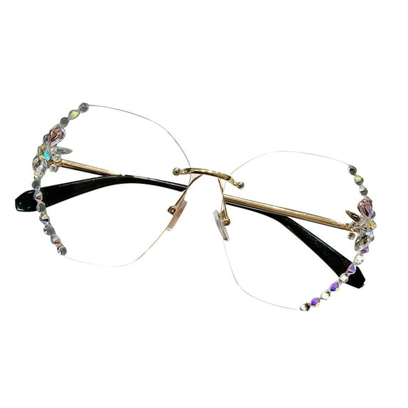 2026 New Sunglasses Rhinestone Rimless Resin Lens Face Slimming Shades Fashion Bling UV Protection Sunglasses Sunglasses Womens Trendy Fashion F One Size
