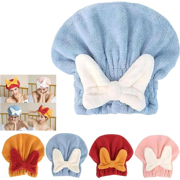 2026 New Super Absorbent Hair Towel Wrap for Wet Hair, Microfiber Hairs Towel Wrap Women Quick-Drying Thickened Hairs Towels, Decorative Bow Hairs Towels for Home(Blue*1pcs)