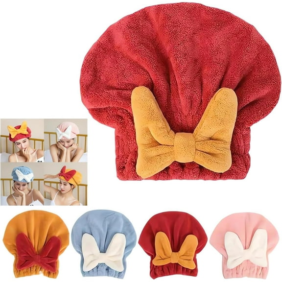 2026 New Super Absorbent Hair Towel Wrap for Wet Hair, Microfiber Hairs Towel Wrap Women Quick-Drying Thickened Hairs Towels, Decorative Bow Hairs Towels for Home(red*1pcs)