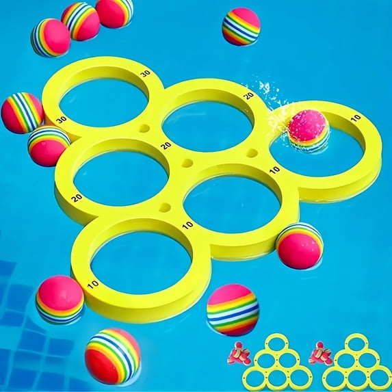 2026 New Swimming Pool Toys and Games, Floating Pool Throwing Game Pool Toys Summer Swimming Pool Toys Accessories with 12 Colorful Tossing Balls Funny Pool Toys Gift for family or friends(Triangle)