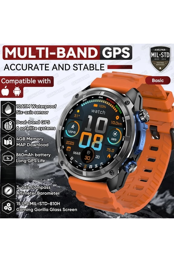 2026 New T-REX Pro Dual-Band AGPS Smartwatch Built-in Offline Map 10ATM Waterproof 30-Days Battery Compass Men Militray Watches