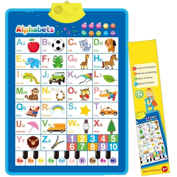 2026 New Talking Wall Chart Electronic Alphabet Wall Chart, English & Spanish Learning Poster with Songs, ABCs, Numbers, Animal Words & Piano (1PC)