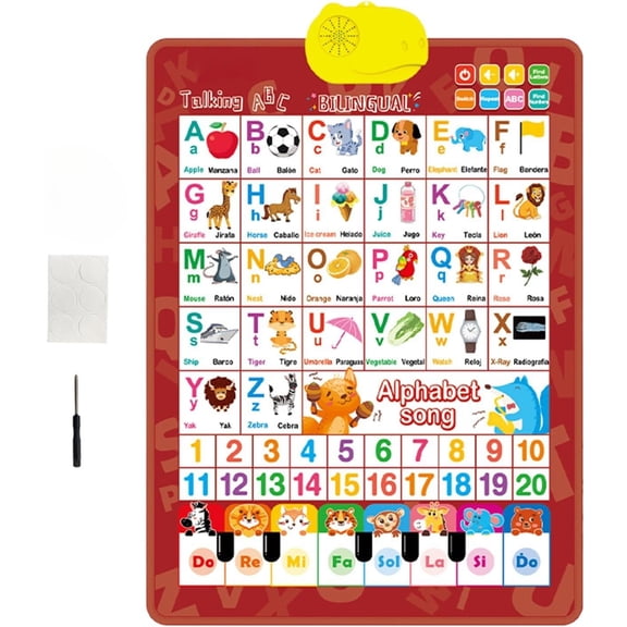 2026 New Talking Wall Chart for Kids, English and Spanish Learning Poster with Sounds, Electronic Bilingual Alphabet Numbers Interactive Wall Chart, Educational Learning Toys for Boy Girl