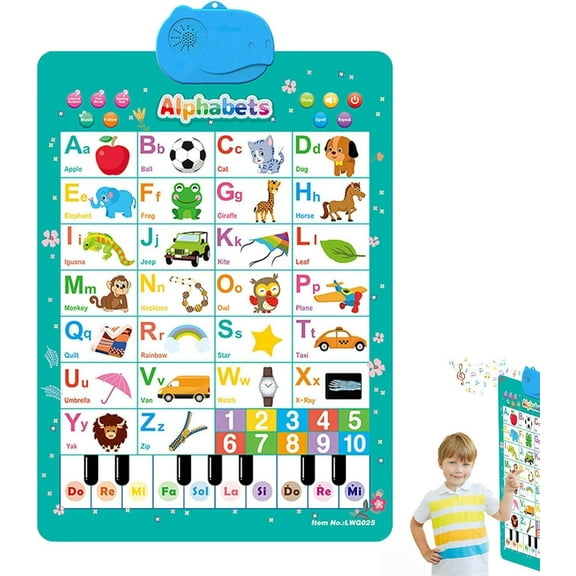 2026 New Talking Wall Chart for Kids English Poster with Songs, ABCs, Numbers, Animal Words & Piano for Age 1-5 Year Old Boys Girls