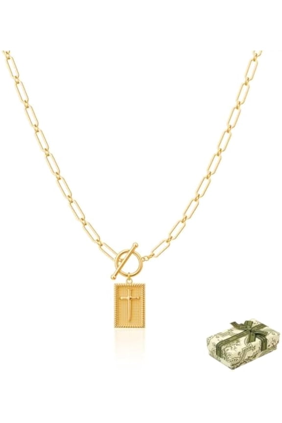 2026 New The Dainty Nail Cross Necklace, Cross Pendant Paperclip Chain Necklace, Paper Clip Cross-Necklaces for Unisex(Gold)