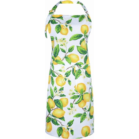2026 New Thick Lemon Print Cotton Chef Apron with Pockets, Adjustable Unisex Cooking Apron for Baking Holiday Xmas Gifts, 30 x 25 Inch