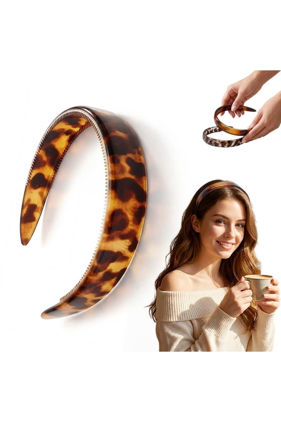 2026 New Thick Tortoise Shell Headband with Teeth for Women, No Slip Wide Acetate Resin Hair Bands for Daily Wear, Work & Makeup Application (Color-D)