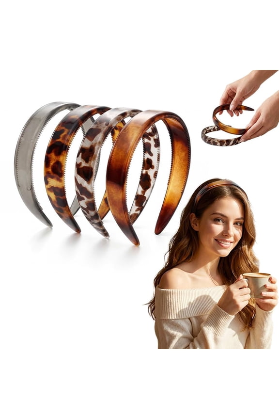 2026 New Thick Tortoise Shell Headband with Teeth for Women, No Slip Wide Acetate Resin Hair Bands for Daily Wear, Work & Makeup Application (Color-D)