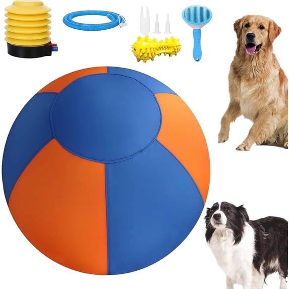 2026 New Thickened 10/18/22" Calming Jumbo Ball for Dogs,Giant Herding Ball for Dogs,Durable Tear-Resistant Inflatable Big Balls with Heavy-Duty Handle Cover & Pump,for Play & Exercise Dogs (A, 18in)