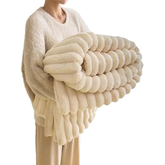 2026 New Thickened Rabbit Plush Nap Blanket,Weighted Blanket Cover,for Bed Sofa Home Office Use (Creamy White,70x100cm)