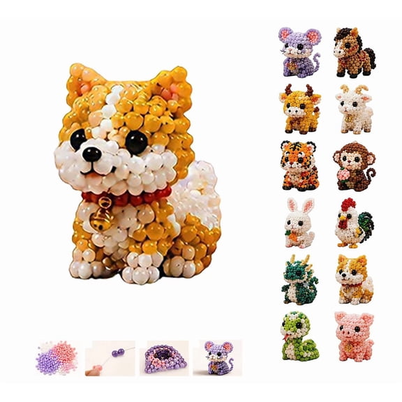 2026 New Tiny 3D Beaded Animal DIY Kit, 3D Beaded Animal Kit with Cute Designs, Handmade 3D Bead Animals Embroidery Kit forAdults Beginners & Craft Enthusiasts - (Dog)