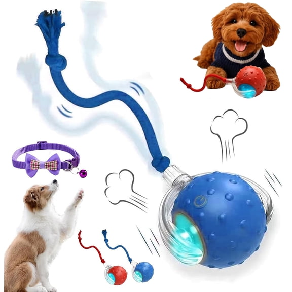 2026 New Dog Toy, Interactive Fast Moving Toys Balls with Birdsong, 360° Smart Automatic Rolling Electric Dog Ball Toy with Rope for Dogs and Cat Indoor Play , Motion Dog Toy(Blue)