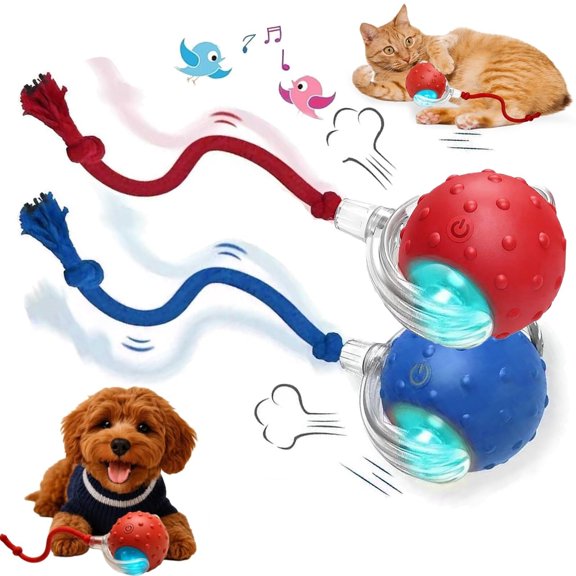 2026 New Tinyfetch Dog Toy, Tiny Fetch Motion Dog Toy 2.0, Interactive Fast Moving Ball with Birdsong, 360° Smart Automatic Rolling Electric Dogs Ball Toys with Rope for Dogs Cat Indoor Play