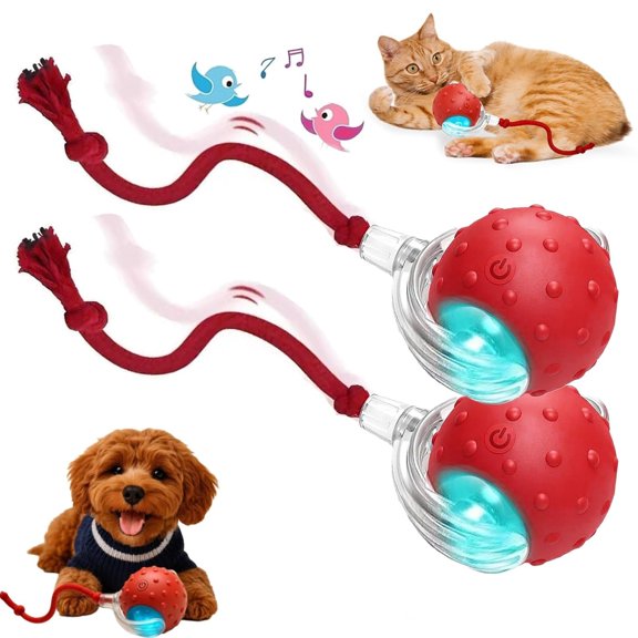 2026 New Tinyfetch Dog Toy, Tiny Fetch Motion Dog Toy 2.0, Interactive Fast Moving Ball with Birdsong, 360° Smart Automatic Rolling Electric Dogs Ball Toys with Rope for Dogs Cat Indoor Play