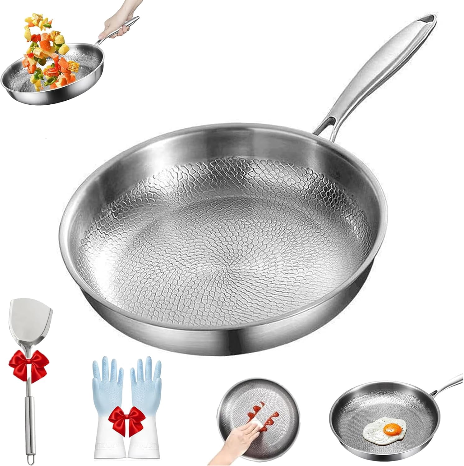 2026 New Titanium Frying Pan, Titanium Hammered Pan Pro with Lid, Uncoated Non-stick Pan, Pure Titaniums Frying Pan Multifunctional Non Stick for All Stoves (L: 11.02in / 28cm, No Lid)