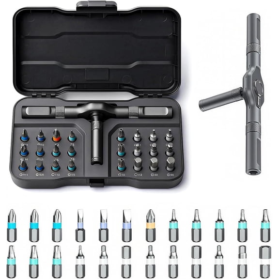 2026 New Tools 24 in 1 Magnetic Ratchet Screwdriver Set, Multi Bit DIY Magnetic Screwdriver Set with Detachable Ratchet Handle, Portable Precision Repair Tool Kit for Furniture, Electronics, Bicycle