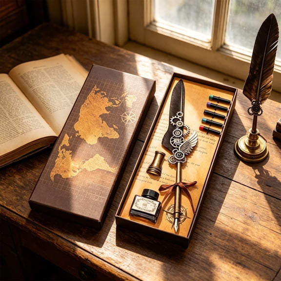 2026 New Tools&Home Improvement Steampunk Quill Pen Gift Set With 15ml Ink 5 replacement ink sac Vintage Esthetic Writing Kit For Journaling Letter Writing Decor Ideal Gift For Adults And Kid