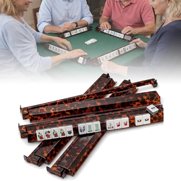 2026 New Tortoise Shell Mahjong Rack & Pusher Set  Detachable Magnetic Acrylic Mahjong Racks with Pushers, Extra Long 17.5 Inch Tile Holders, 4 Racks for American Mahjong