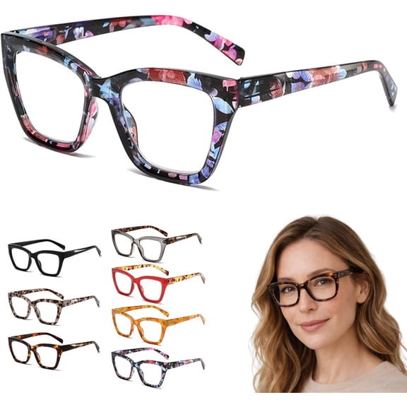 2026 New Tortoiseshell Reading Glasses for Women, Blue Light Blocking, Oversized Square Readers, 0-400 Degrees Magnification