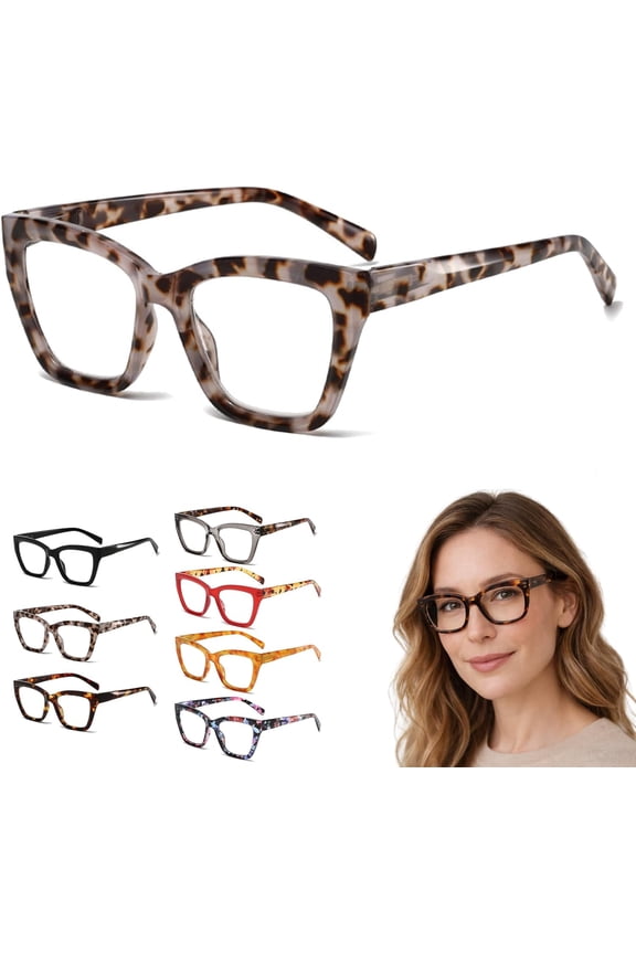 2026 New Tortoiseshell Reading Glasses for Women, Blue Light Blocking, Oversized Square Readers, 0-400 Degrees Magnification