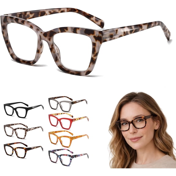 2026 New Tortoiseshell Reading Glasses for Women, Blue Light Blocking, Oversized Square Readers, 0-400 Degrees Magnification
