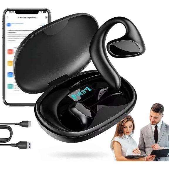 2026 New Translation Earbuds, 144 Languages Real-Time Two-Way AI Translator, Bluetooth Wireless Earphones for Travel, Business, Calls & Music, Open-Ear Comfort (Black)
