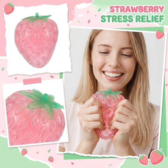 2026 New Translucent Strawberry Squishy Toys, 2.95 Inch Clear Fruit Stress Ball, Pink Jelly Sensory Dough, Textured Squeeze Decompression for Ages 3+