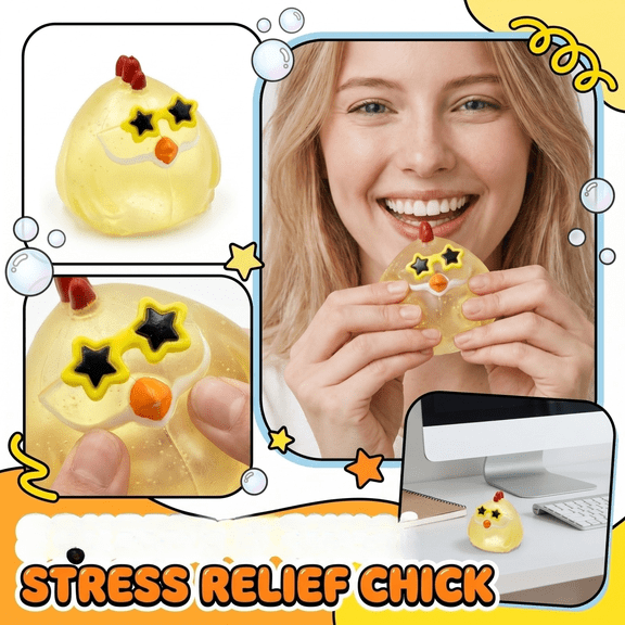2026 New Translucent Yellow Chick Squishy Toys, 2.95 Inch Cool Animal Stress Ball, Star Sunglasses Squeeze Dough, Funny Decompression Figure for Ages 3+