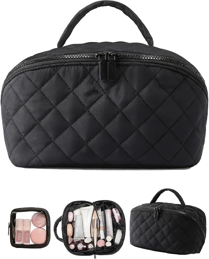 2026 New Travel Makeup Bag,180° Lay Flat Travel Toiletry Bag Set, Large Capacity,Waterproof & Machine-Washable Puffy Toiletry Bag for Full-Size Skincare