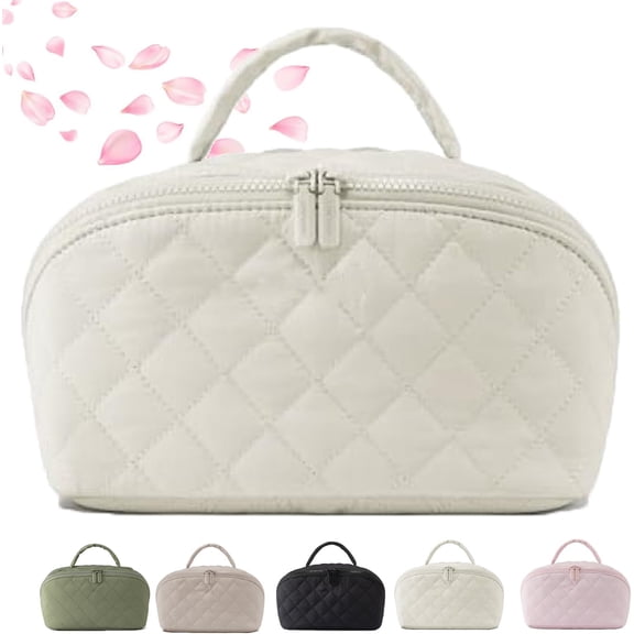 2026 New Travel Makeup Bag,Petition Makeup Bag for Woman,Festivalment Wide Open Lay-Flat Water-Resistant Cosmetic Case,Puffy Padded Organizer for Toiletries & Brushes Large Capacity with Compartments