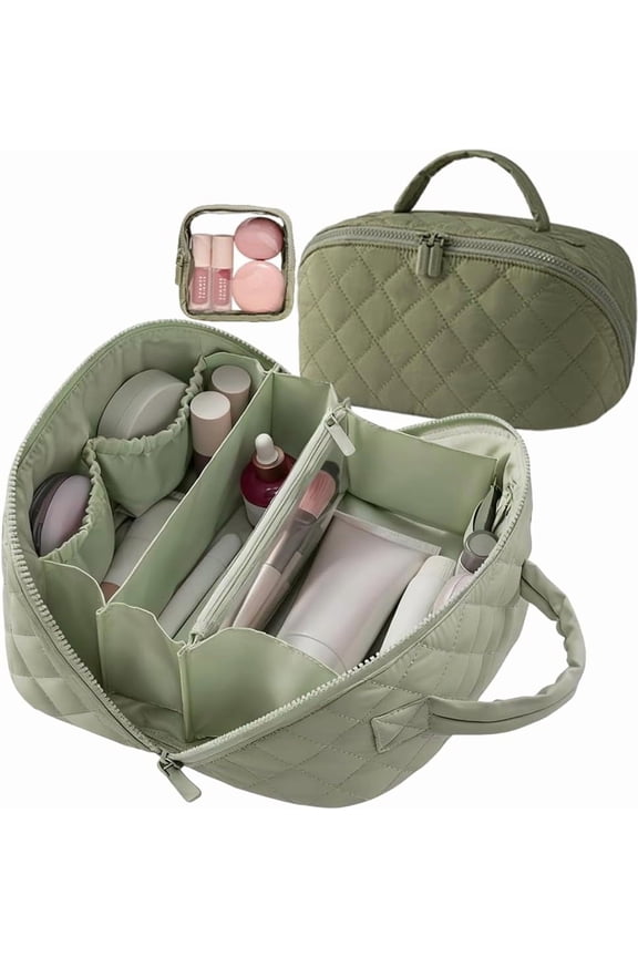 2026 New Travel Makeup Bag for Woman,180° Lay-Flat Design, Large Capacity Makeup Organizer Pouch Open Flat Toiletry Bag with Compartments,Ideal for Travel & Daily Use