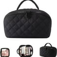 thumbnail image 1 of 2026 New Travel Makeup Bag For Woman,180° Lay-Flat Design Wide Open Lay-Flat Water-Resistant Cosmetic Case,Organizer For Toiletries & Brushes Large Capacity With Compartments(Black), 1 of 9