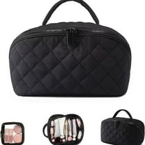 2026 New Travel Makeup Bag For Woman,180° Lay-Flat Design Wide Open Lay-Flat Water-Resistant Cosmetic Case,Organizer For Toiletries & Brushes Large Capacity With Compartments(Black)