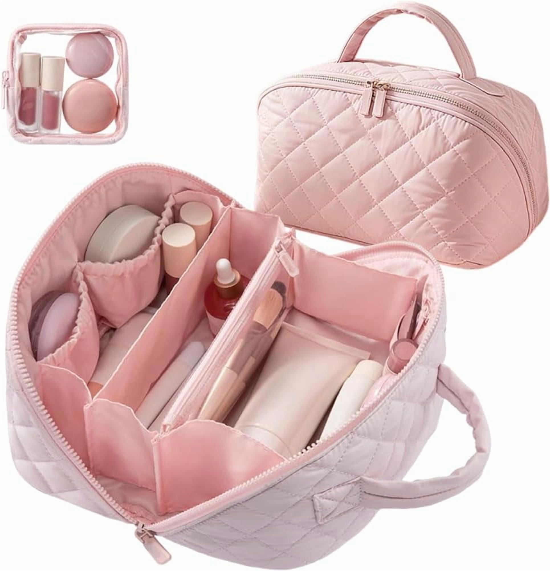2026 New Travel Makeup Bag for Women - 180° Open with Mirror, 5 Dedicated Pockets, Leak-Proof Odor-Resistant Cosmetic Organizer for Travel & Daily Use