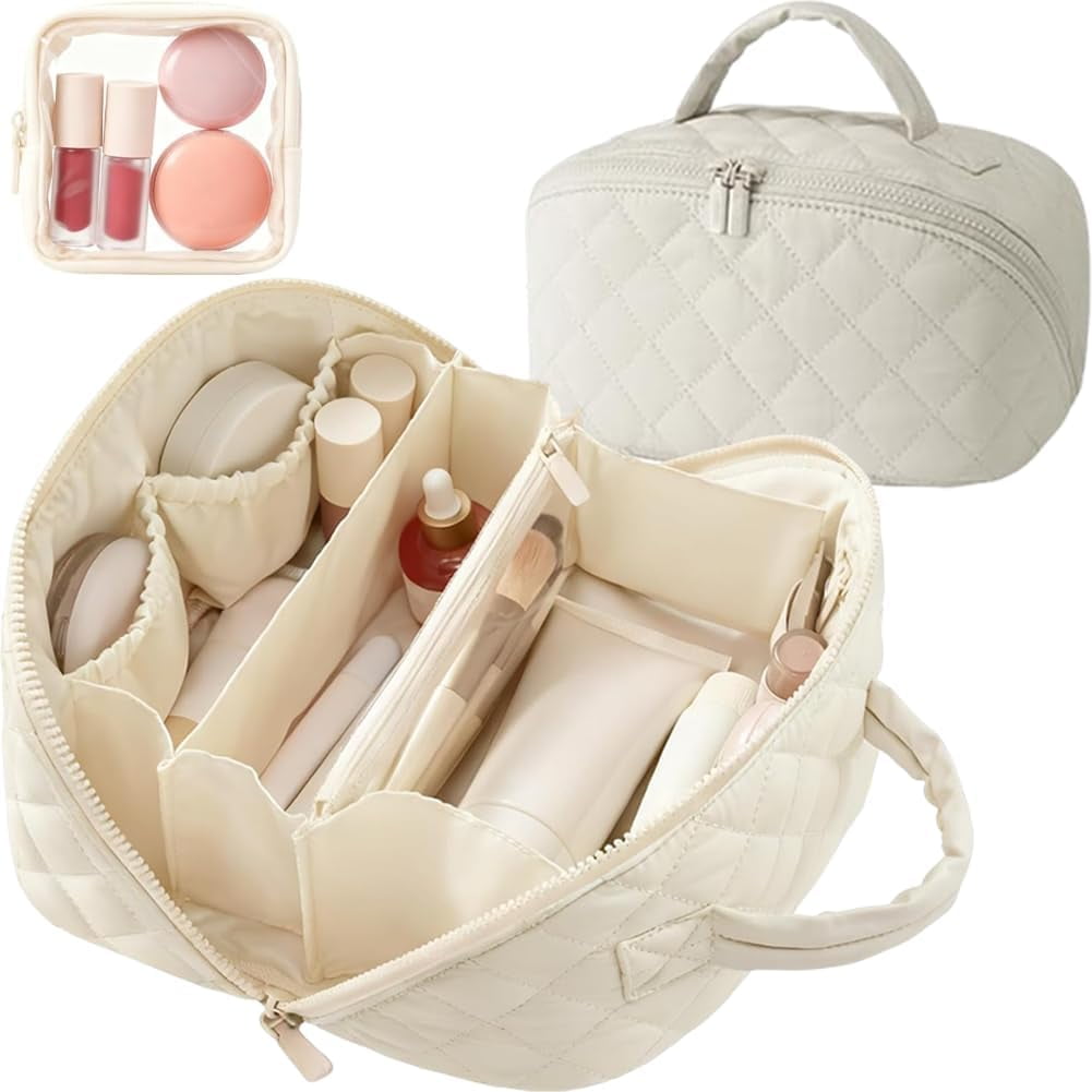 2026 New Travel Makeup Bag for Women - 180° Open with Mirror, 5 Dedicated Pockets, Leak-Proof Odor-Resistant Cosmetic Organizer for Travel & Daily Use