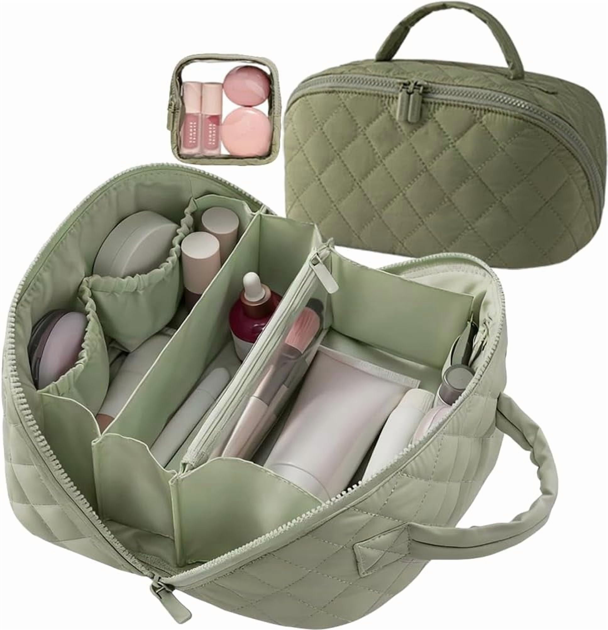 2026 New Travel Makeup Bag for Women - 180° Open with Mirror, 5 Dedicated Pockets, Leak-Proof Odor-Resistant Cosmetic Organizer for Travel & Daily Use