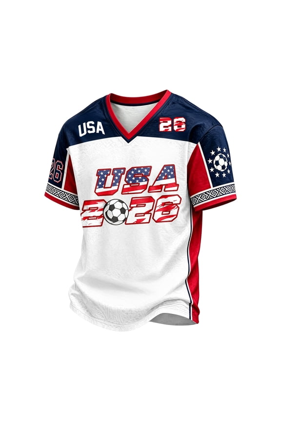 2026 New USA Soccer Jersey for Men, United States Jersey Soccer, Jersey USA Fans V Neck Short Sleeve Football Retro Streetwear Outdoor T Shirt for Adult(Black, L)