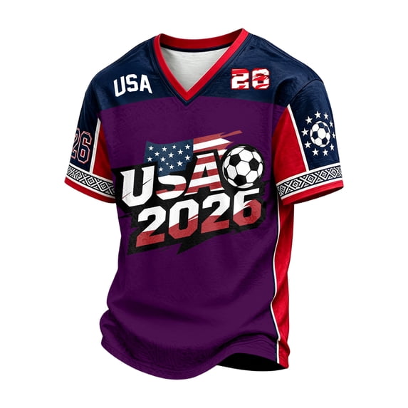 2026 New USA Soccer Jersey Men United States National Team Shirt, United States Jersey Soccer, Resistant V Neck Short Sleeve Football Tee for Sports Casual Daily Use for Adult(Purple, M)
