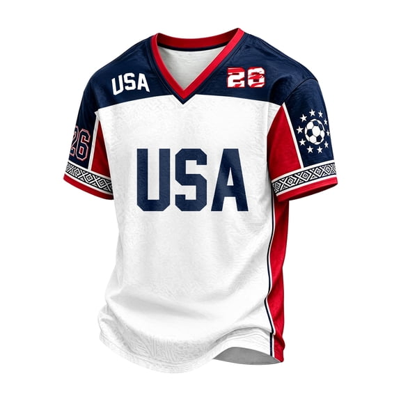 2026 New USA Soccer Jersey T-Shirt, United States Jersey Soccer, Men's V-Neck Short Sleeve Fan Shirt Sweat Resistant Football Training Shirts for Adult(White, S)