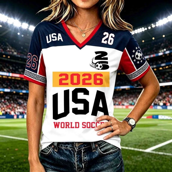 2026 New USA Soccer Jersey for Women, United States Jersey Soccer, V Neck Short Sleeve Football Tee, USA Flag Soccer Jersey Sport Top for Adult(Red, S)